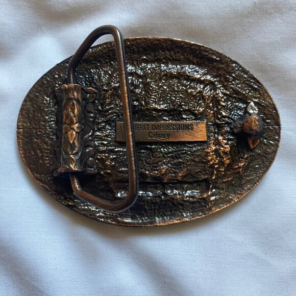 Vintage Brass City of Calgary Safety Award Belt Buckle Engraved 3" L x 2.25" W - Picture 3 of 5